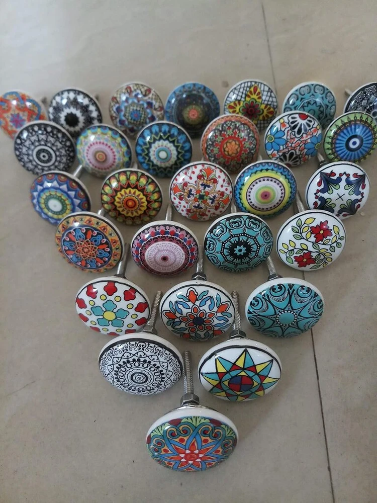 20 rankų darbo mandala spalvingų keraminių ir metalinių rankenėlių rinkinys Knobsworld