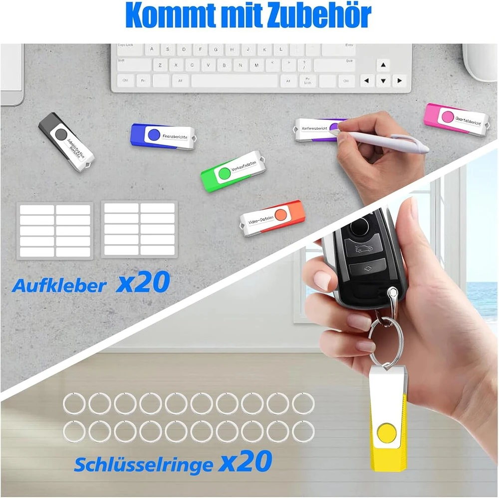 20 vnt. 128 Mb Usb atmintinės, skirtingų spalvų, su sukimu