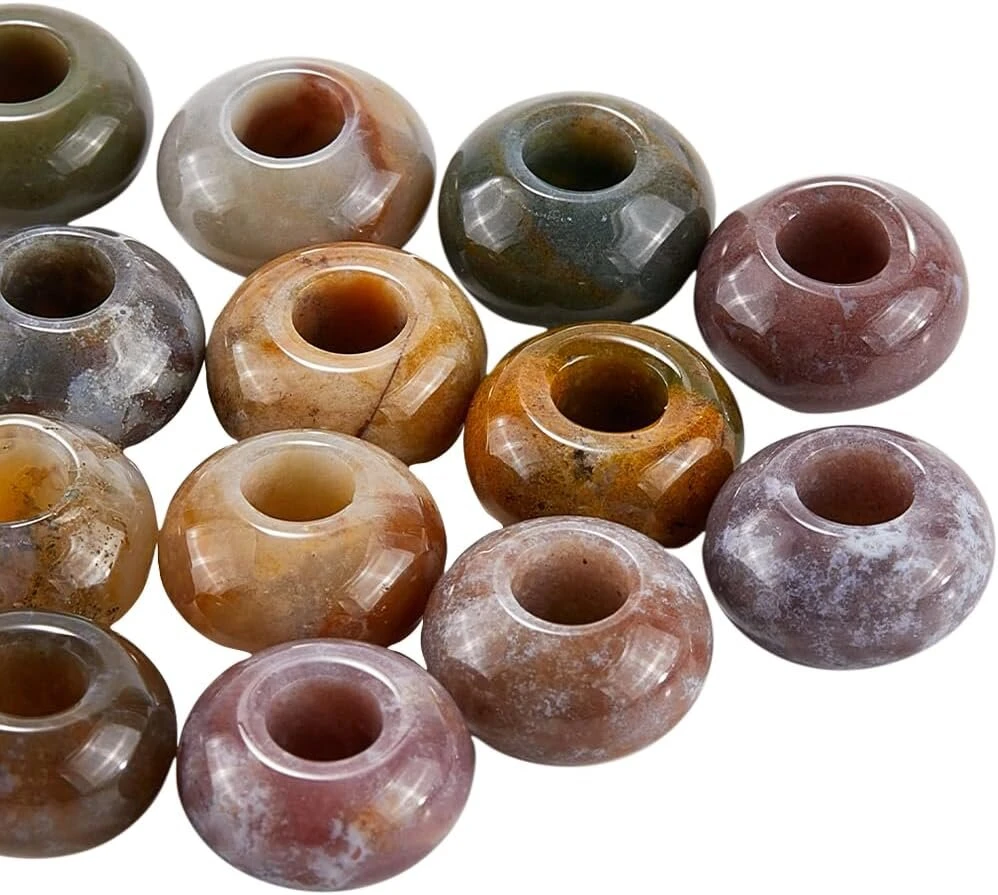 20 vnt. 14 mm indiško agato karoliukai su didelė skylutė