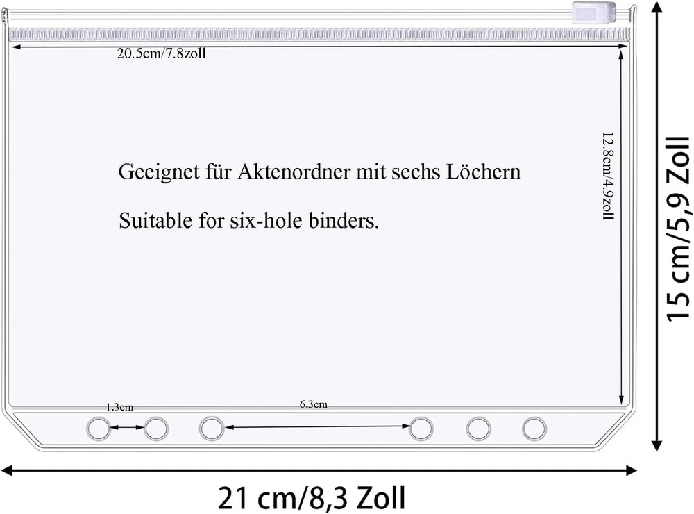 20 vnt. A5 formato 6 skylių segtuvų kišenės permatomos plastikinės skaidrios kišenės užtrauktuku užsegamas aplankas vandeniui atsparus užtrauktuku užsegamas palaidų lapų aplankas failams dokumentams sąsiuviniams kortelėms