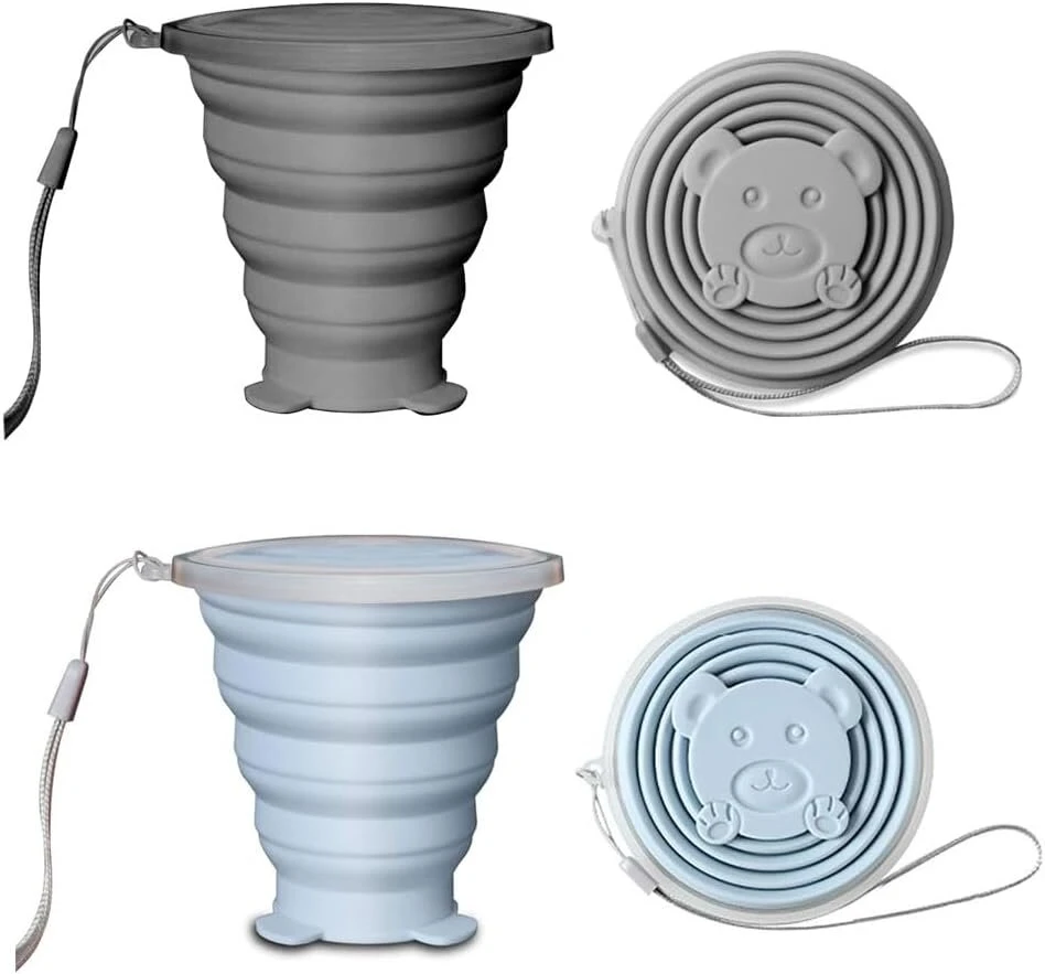 200 ml sulankstomas silikoninis kelioninis puodelis, sulankstomas silikoninis puodelis, sulankstomas kelioninis puodelis, silikoninis puodelis su plastikiniu dangteliu, nešiojamas vandens puodelis, sulankstomas lauko puodelis