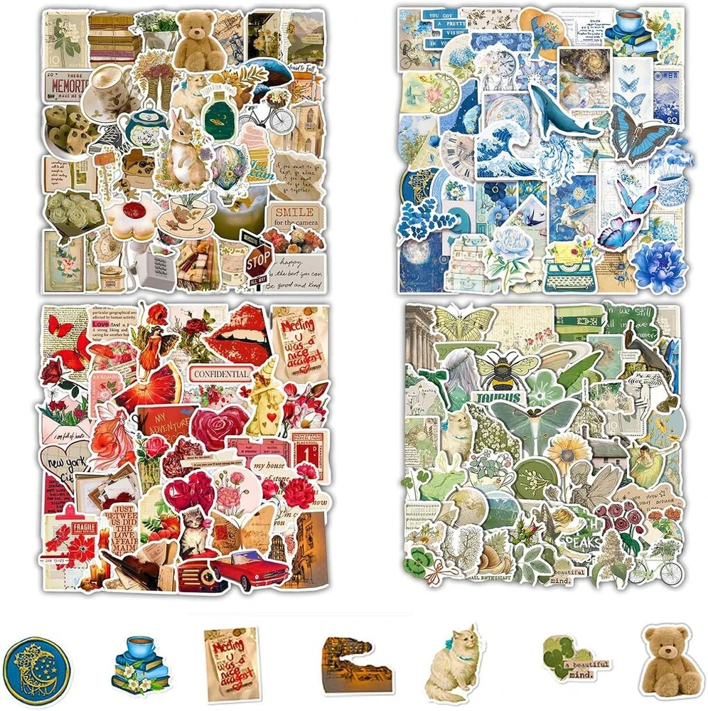 200 retro lipdukų rinkinys, vandeniui atsparūs estetiški retro dekoratyviniai vinilo lipdukai skirti žurnalams, scrapbooking priedai nešiojamam kompiuteriui, mobiliajam telefonui, riedlentei, albumui