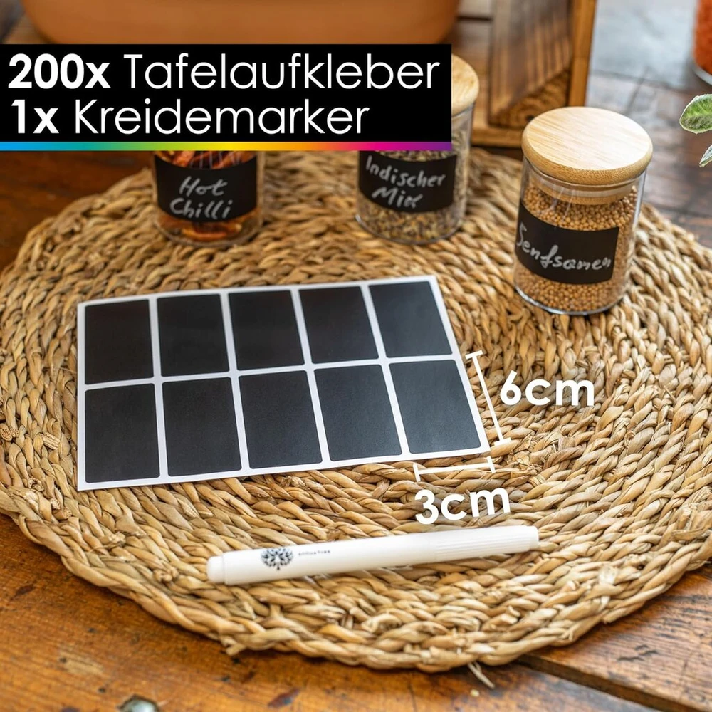 200 vnt. kreidinių etikečių su rašikliu – 6x3 cm, lipnios