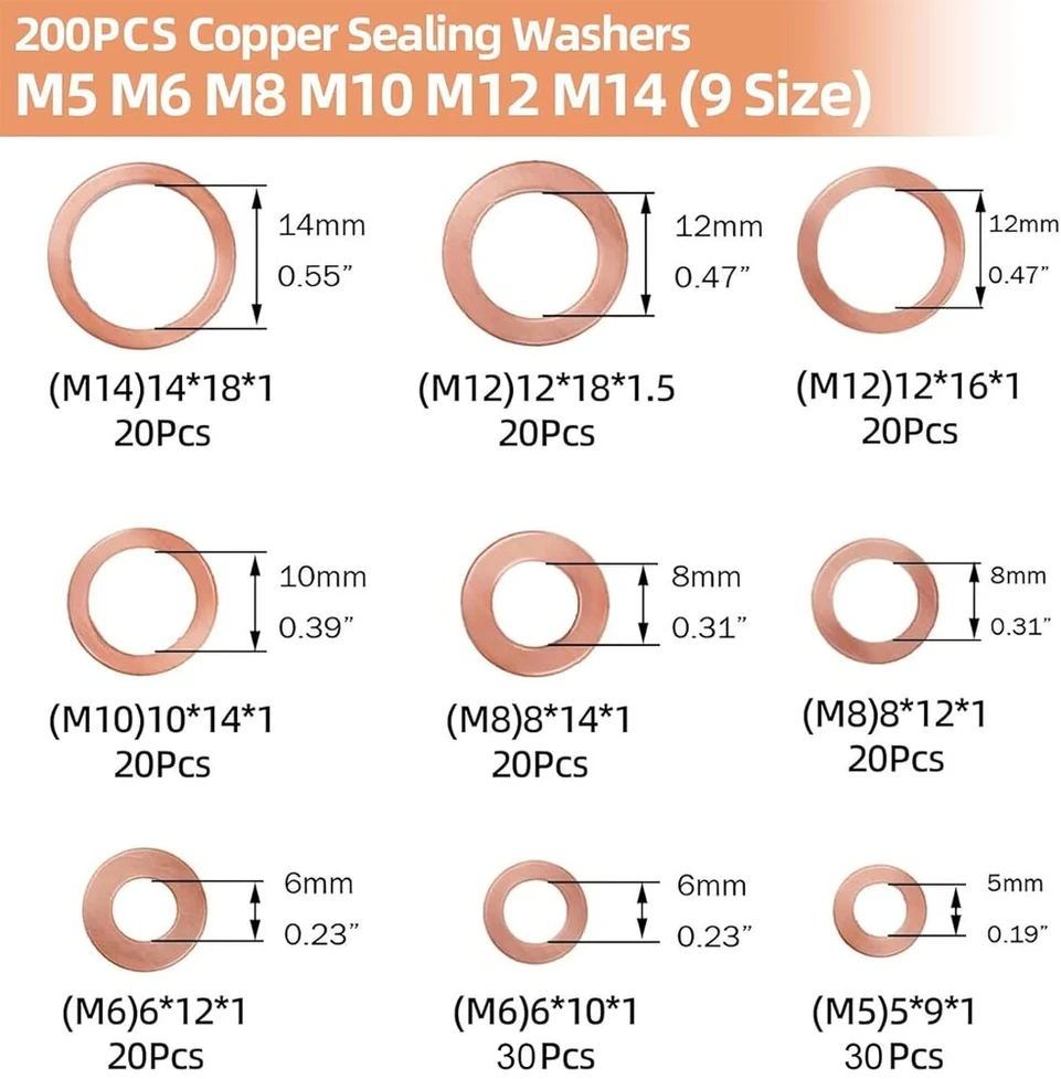 200 vnt. varinių sandarinimo žiedų rinkinys M5-m14