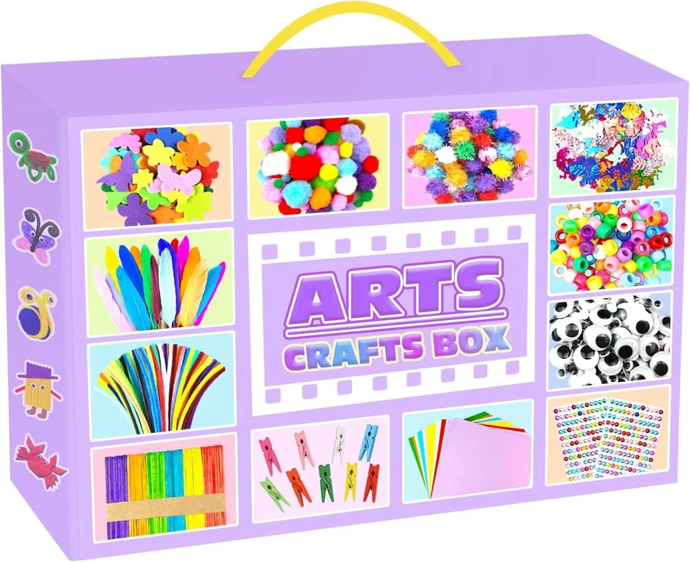 2000 dalių rankdarbių rinkinys vaikams, rankdarbių dėklas vaikams, „pasidaryk pats“ rankdarbių medžiagos, pūkuoti laideliai, judančios akys, scrapbooking rankdarbių dėžutė, rankdarbių reikmenys mergaitėms berniukams 4 5 6 7 8 9 10 11 12 metų dovana