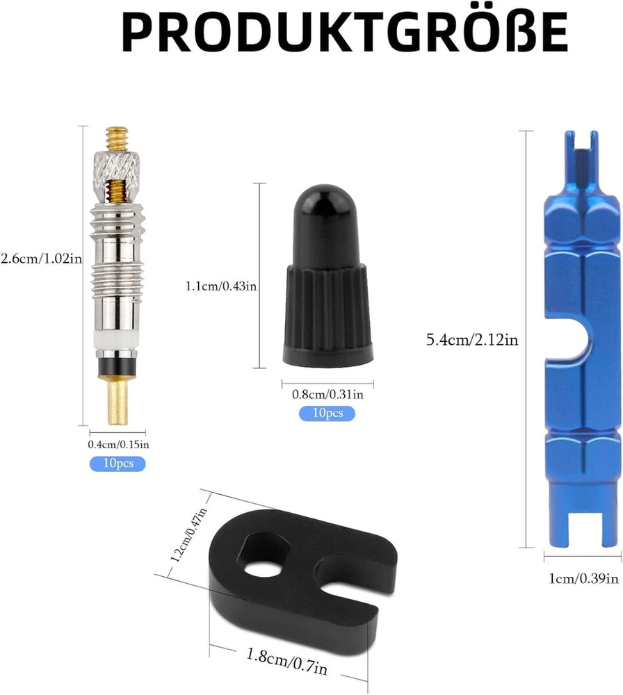 22 dviračio ventilių adapterių rinkinys prancūziškiems ventiliams, prancūziškas ventilių adapteris ir 10 atsarginių ventilių šerdelių, dviračio presta ventilis su ventilių dangteliais, ventilių raktas dviračiams ir kalnų dviračiams
