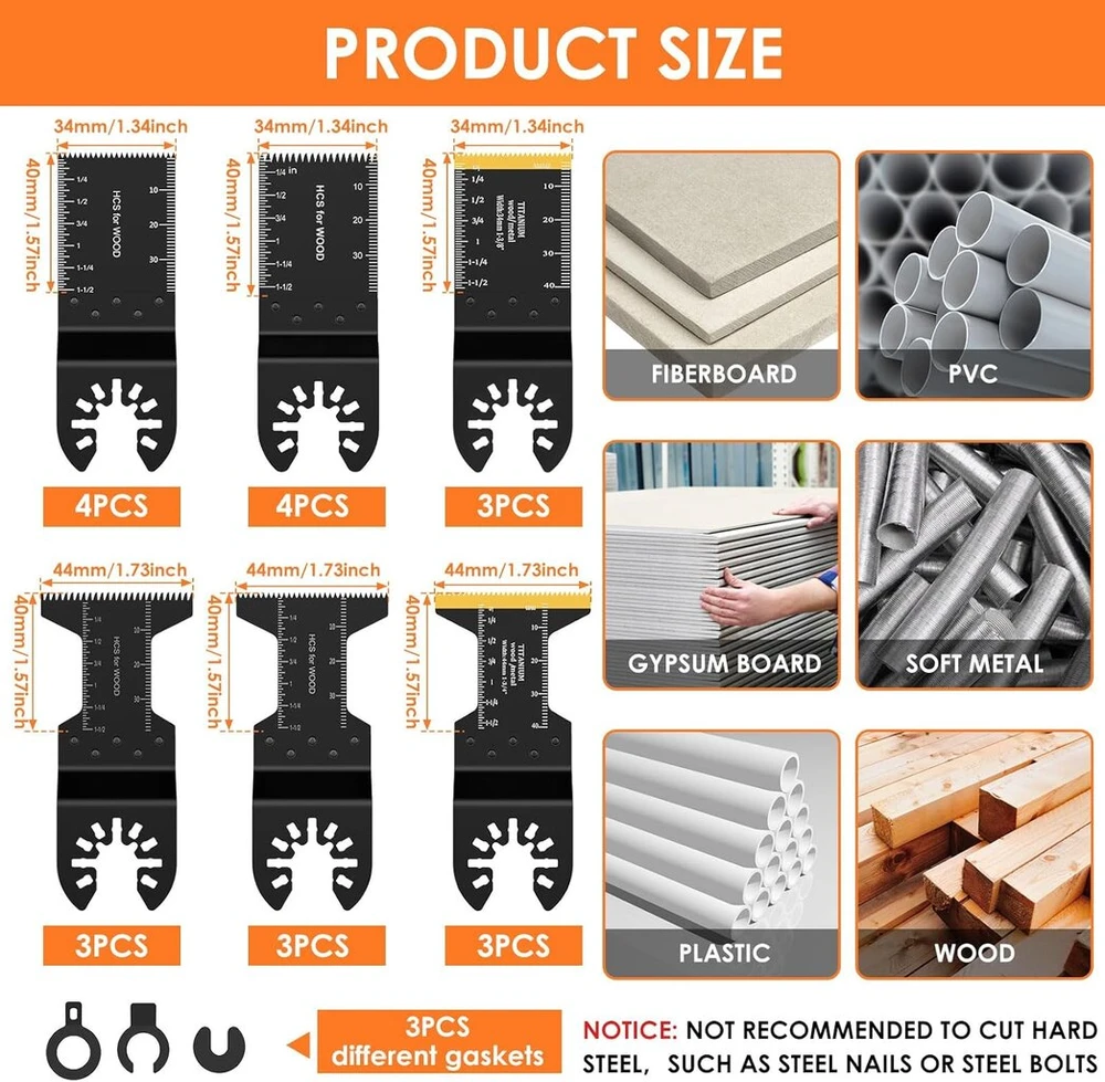 23 dalių multitool pjūklų rinkinys bimetaliniai titano multitool priedai su colių milimetrų skale suderinamas milwau-kee osciliuojančių priedų rinkinys skirtas medžiui metalui