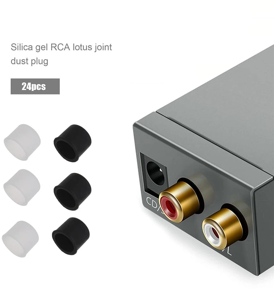 24 vnt. Rca dulkių kištukai, apsauginiai dangteliai, silikoniniai