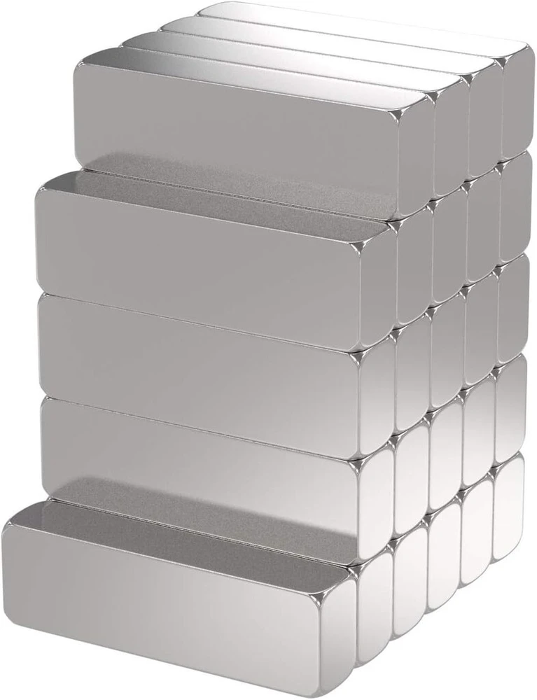 25 neodimio galios magnetų pakuotė – sidabriniai – magnetai 10 x 3 x 2 mm itin stiprūs stačiakampiai – lipnumo jėga 0,7kg – stiprūs super magnetai – mini magnetai magnetinėms lentoms