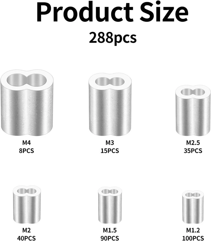 288 Aliuminio lynų spaustukai: 1.2-4mm, dvigubi, presuojami