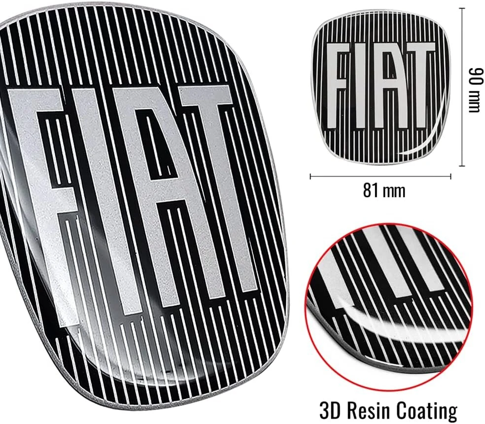 2x Fiat 3d Logotipo Lipdukai - Juodi - Priekis/galis - 90x81mm