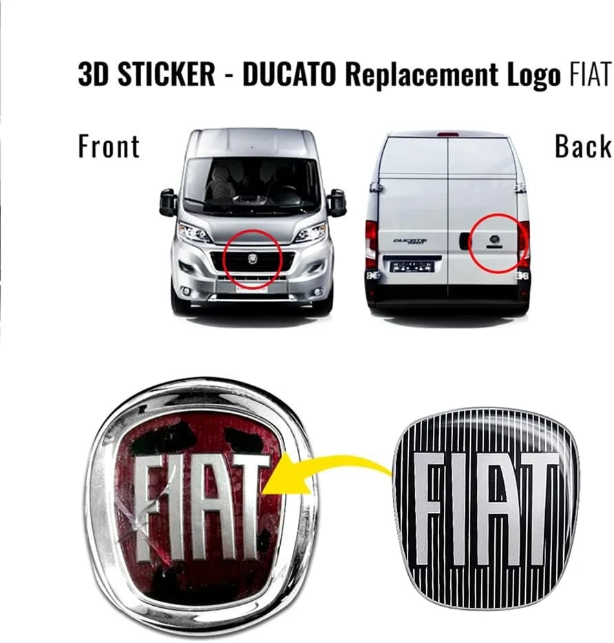 2x Fiat 3d Logotipo Lipdukai - Juodi - Priekis/galis - 90x81mm