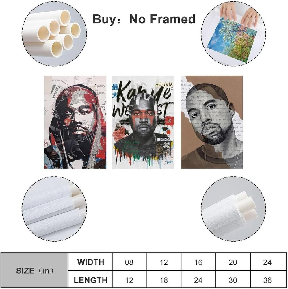 3 dalių Kanye West portreto piešinio plakatas Kanye West portreto piešinio įkvėptas plakatas Kanye West įkvėptas plakatas reperio plakatas sienų meno drobės plakatas kambario dekoratyvinė estetika