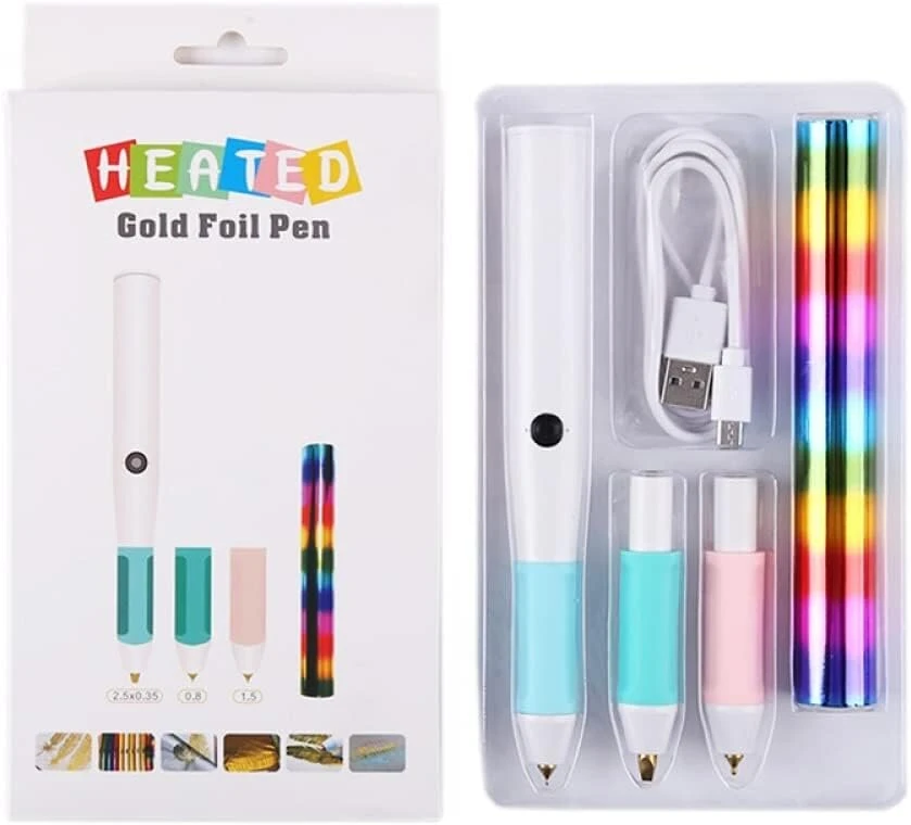 3 dydžių nėrinių karšto folijavimo rašikliai ir 1 karščiu aktyvuojamo folijos ritinėlių rinkinys kortelių gamybai, scrapbooking įrankiai, viskas viename rinkinyje, piešimo rašiklis, maitinamas usb, dc5v folijos plunksnų rinkiniai