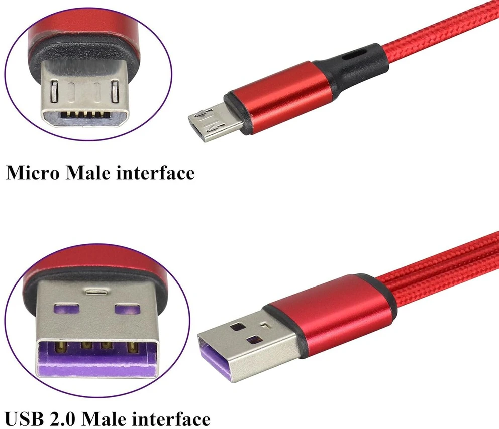 3-in-1 Usb 2.0 Micro Kabelis, 1.2m, Raudonas (2 vnt.)
