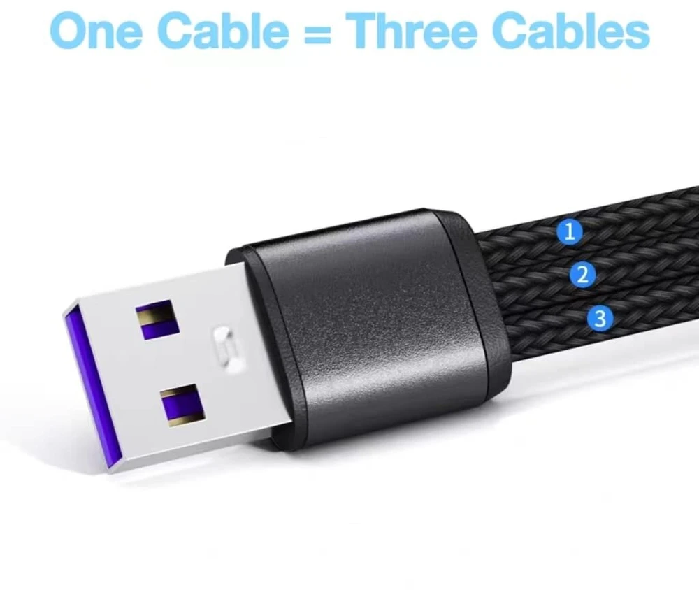 3-in-1 Usb-c įkrovimo laidas, 120 cm, greitas įkrovimas ir duomenų perdavimas