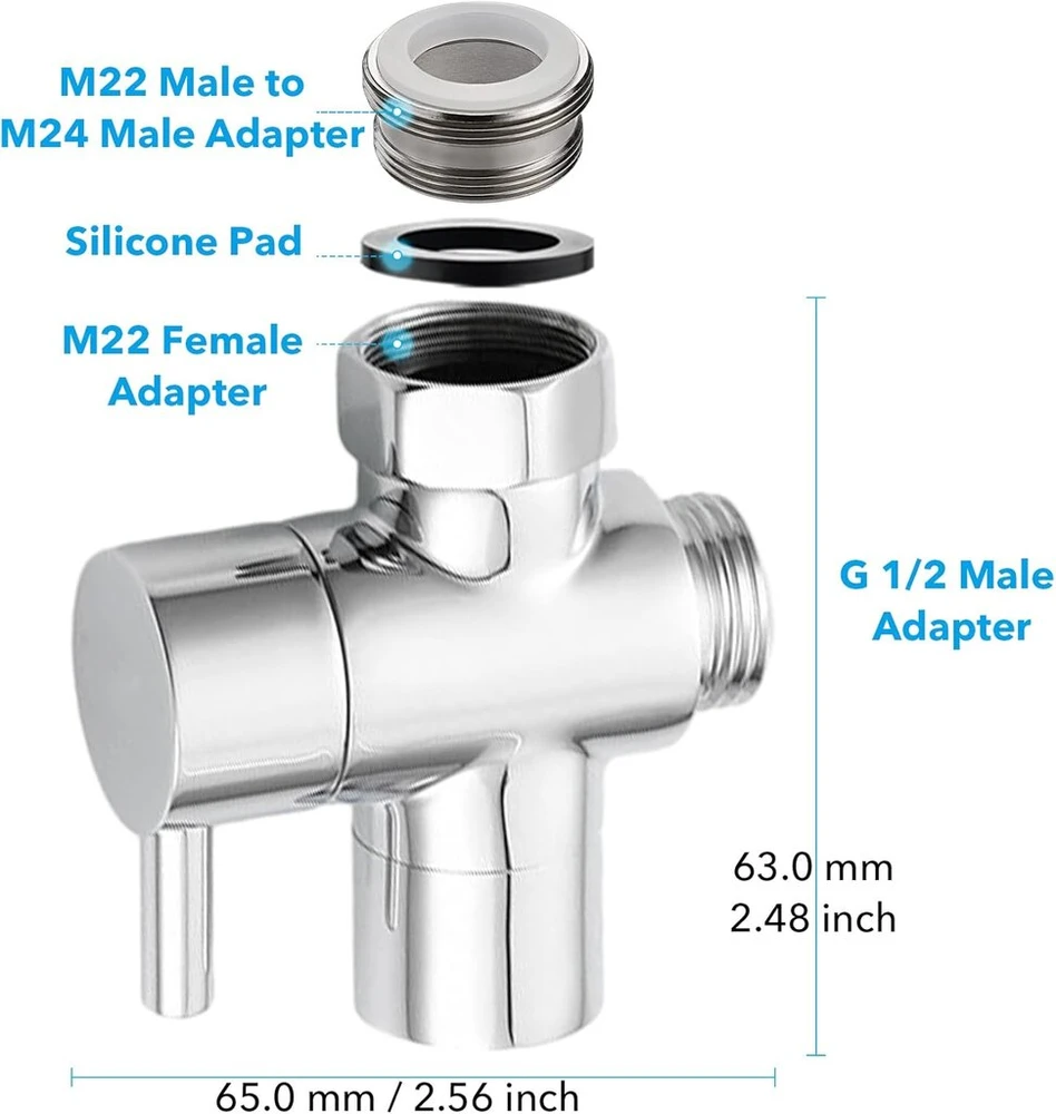 3 krypčių maišytuvo vožtuvas su adapteriais, G1/2, M22-24