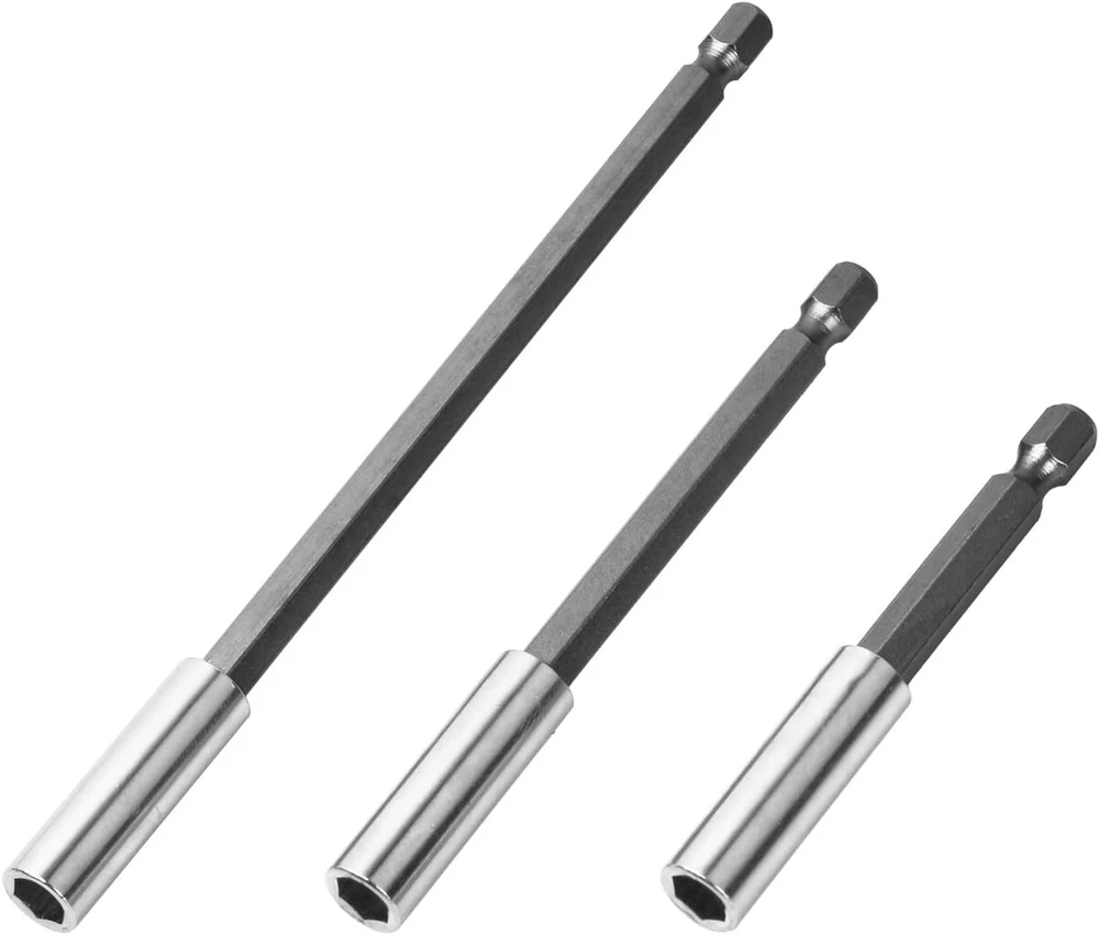 3 magnetinių antgalių laikiklių rinkinys, 1/4 colio grąžto prailginimo laikiklis, greito keitimo grąžto prailginimo strypas, antgalių prailginimo laikiklis, šešiabriaunis kotas, universalus antgalių laikiklis grąžtui, smūginiam veržliarakčiui