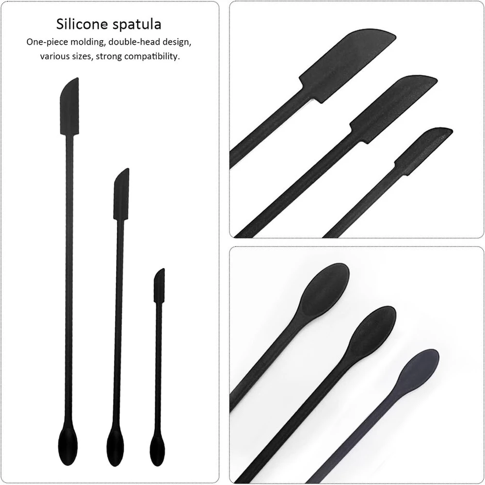 3 mini silikoninių mentelių rinkinys, mažas silikoninis šaukštas, mentelė, stiklinė mentelė, grožio mentelė, kosmetinė mentelė, ilga rankena, silikoninis losjono maišytuvas kosmetikos siauriems buteliukams, grožio (juoda)