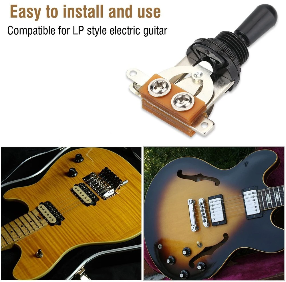 3 padėčių gitaros jungiklis su žalvariniu rankenėle, juodas