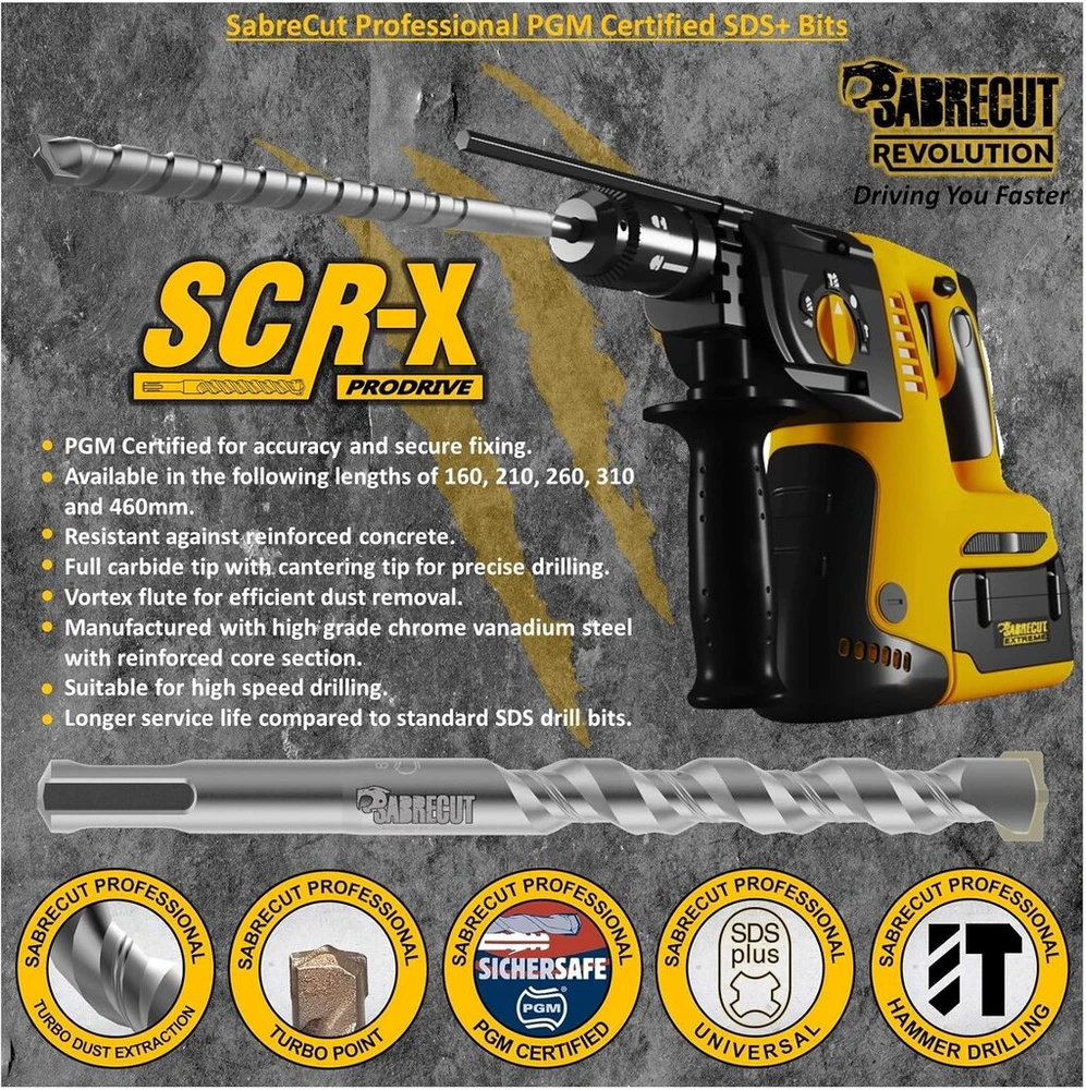 3 x Sabrecut Sdsc55_3 5.5mm x 260mm Pgm patvirtinti Sds Plus grąžtai akmeniui betonui plytoms