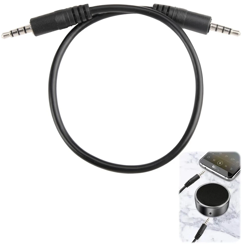 30 cm Aux kabelis, 3.5 mm stereo, paauksuoti kontaktai, juodas