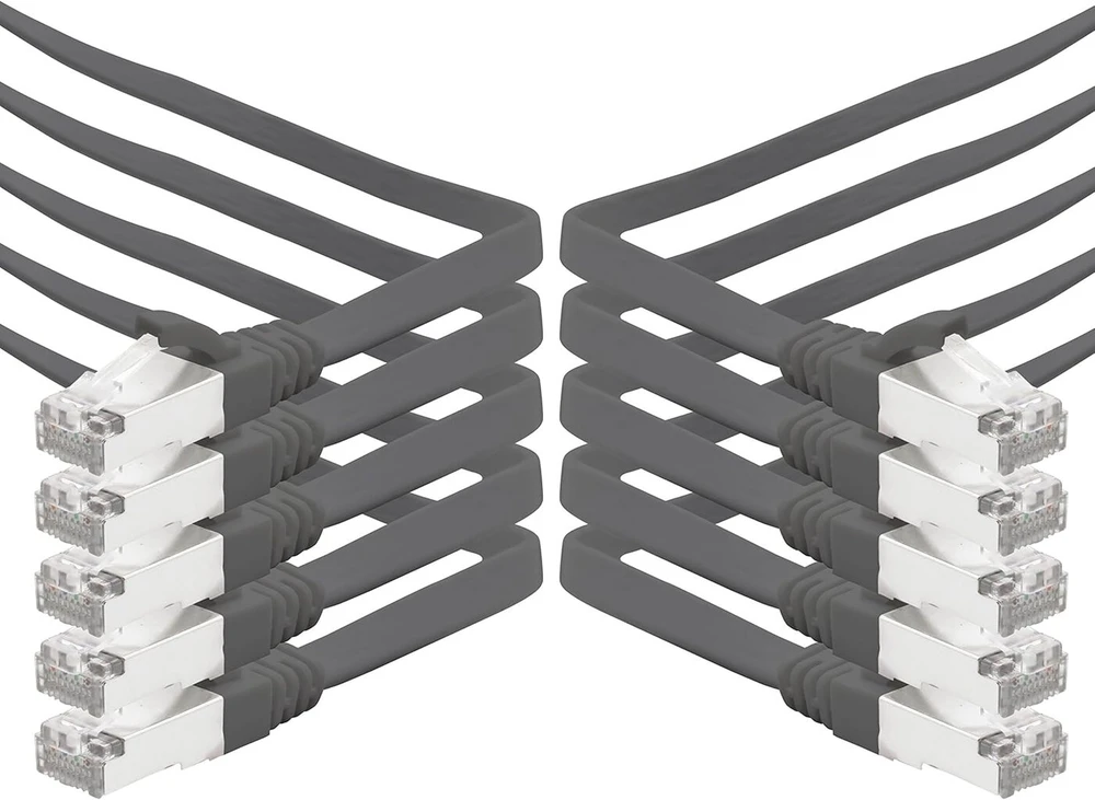 3.0 m - juodas - 10 vnt. cat.7 gigabit ethernet lan plokščias ribbon kabelis (rj45) tinklo kabelis raw kabelis (10 gbit/s) instaliacinis kabelis plonas suderinamas su cat.5 - cat.5e - cat.6