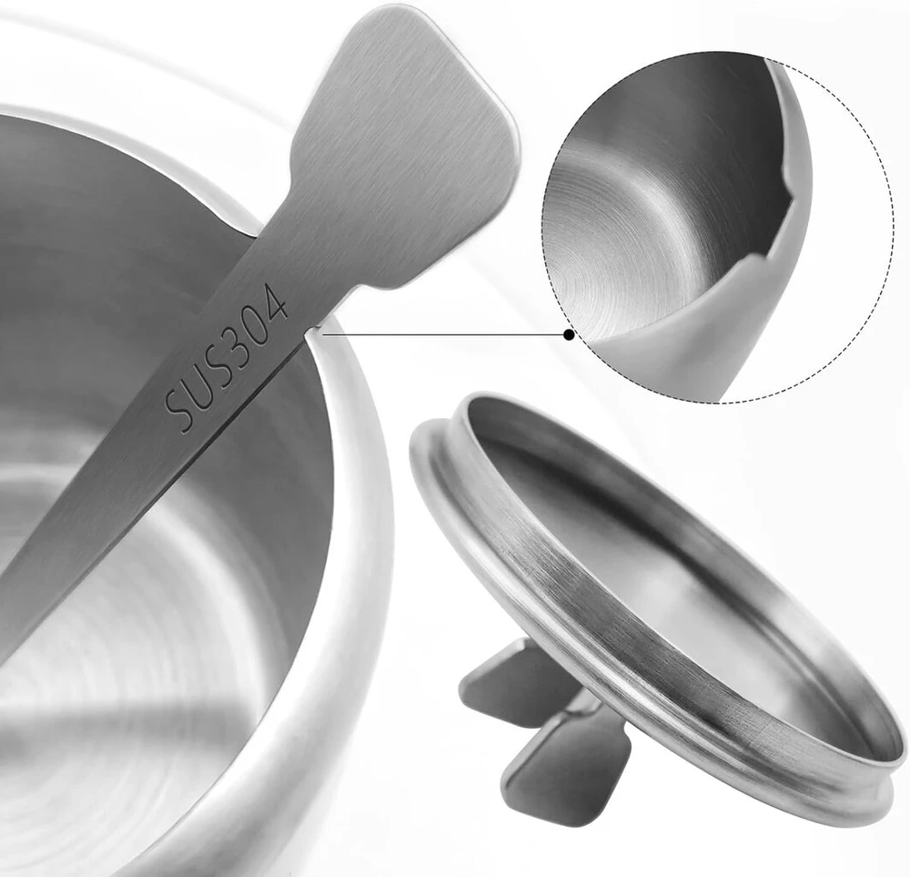 300 ml cukraus indelis 304 nerūdijančio plieno prieskonių indelis namų prieskonių indelis metalinė skardinė virtuvinis cukraus indas su dangteliu ir šaukšteliu prieskoniams, cukrui, kavai, arbatai, pipirams (style-5)