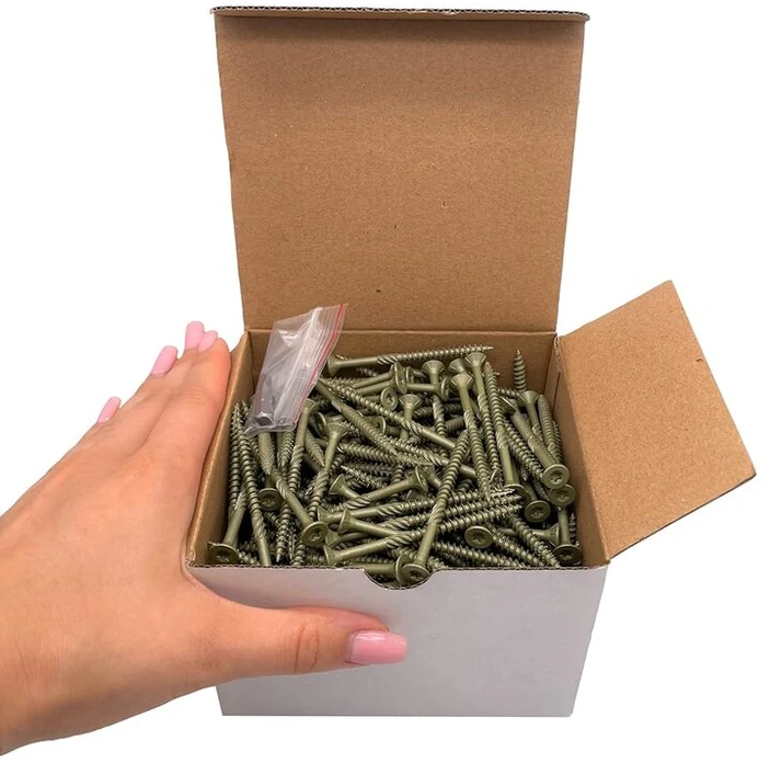 (300 vnt. pakuotė) Žalios antikorozinės dangos 5.0 x 70 mm medvaržčiai su torx galvute, 17 tipo įleidžiama galvute, išorinis varžtas (300, 5.0 x 70 mm)