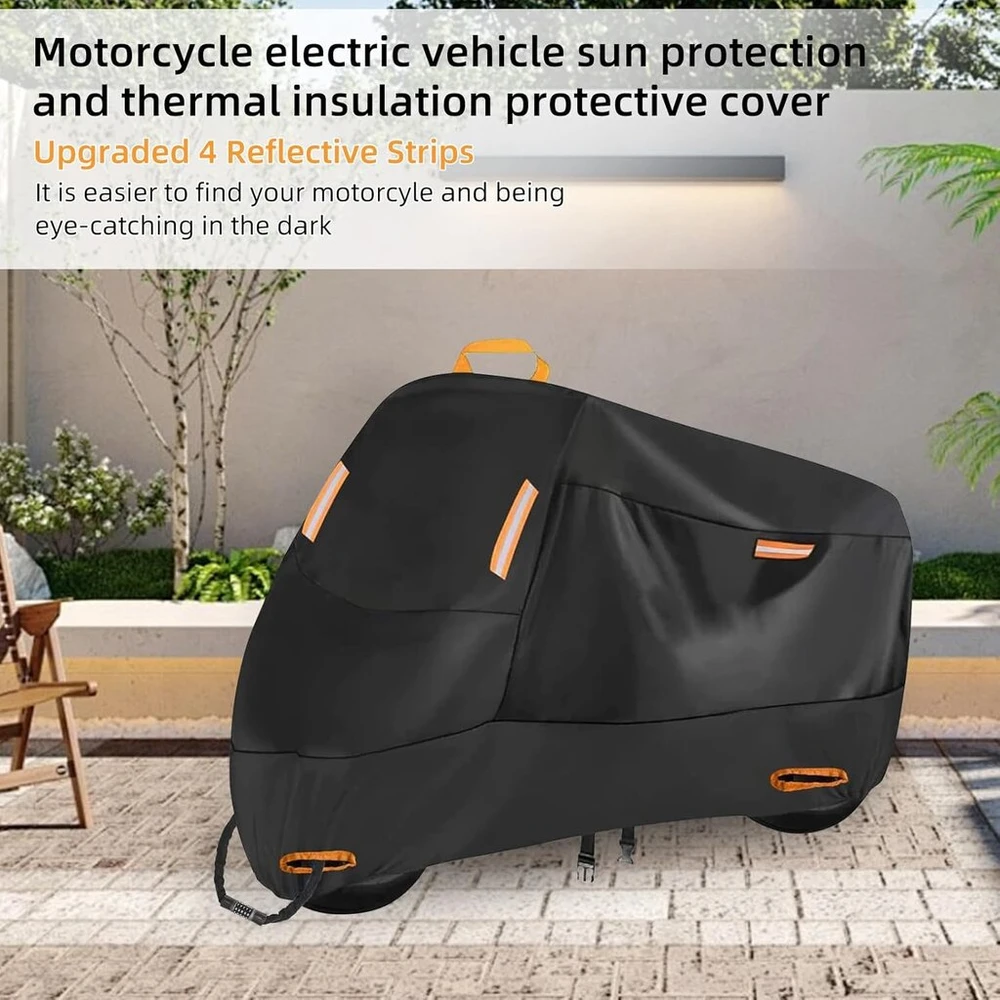 300d motociklo uždangalas, motociklo brezentas, lauko, atsparus žiemai, neperšlampamas Oxford motociklo garažo brezentas su 2 užrakto skylėmis, užraktas su slaptažodžiu (xl (230 x 95 x 125 cm), su užraktu su slaptažodžiu)