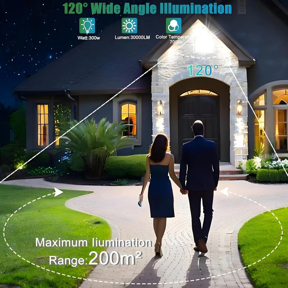 300w Led lauko prožektorius - 2 vnt. 30000lm lauko Led prožektorius su Led transformatoriumi ir vandeniui atspariu Ip67, 7000k šaltai balta šviesa, lauko apšvietimas gamyklai, kiemui, stadionui, garažui