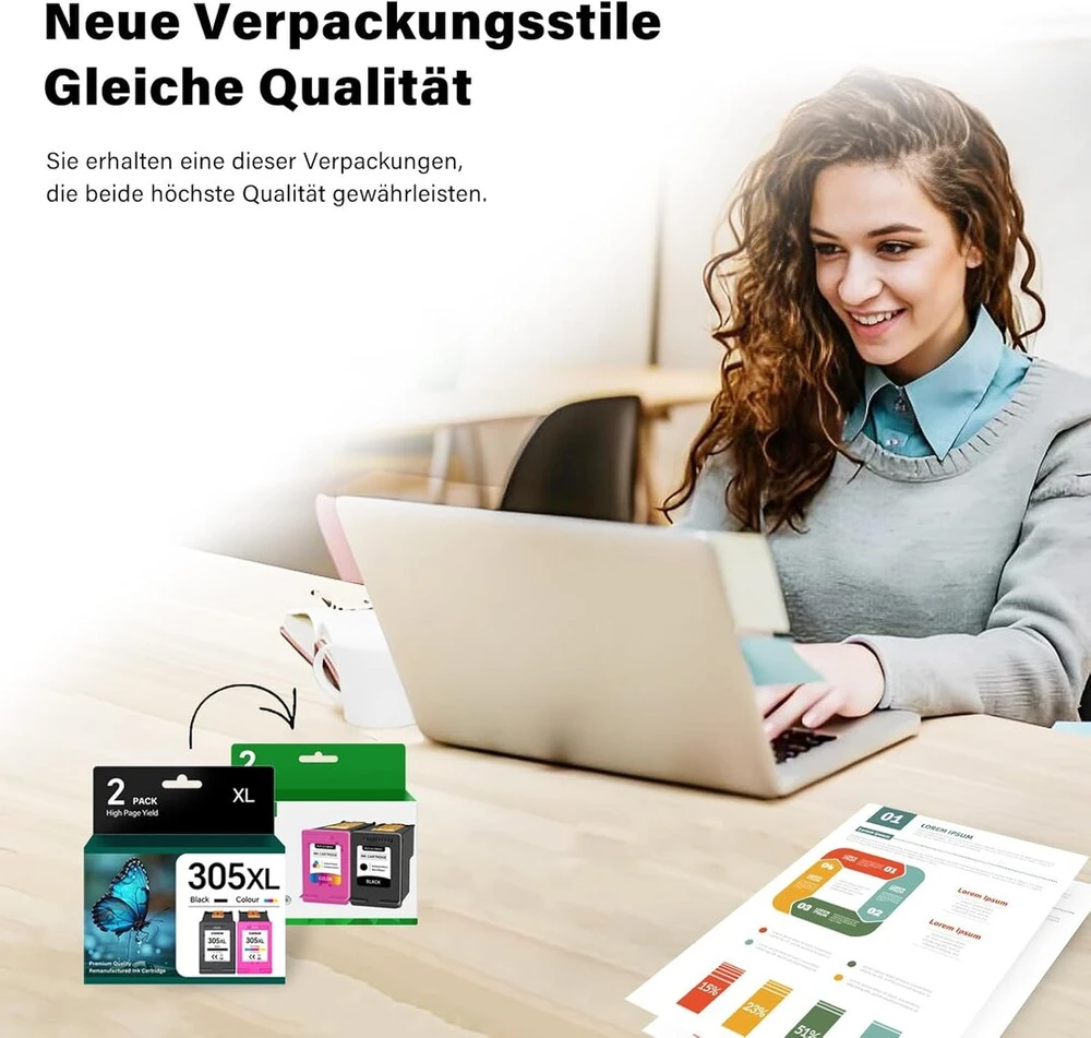 305 Xl Spausdintuvo kasetė, skirta hp 305 spausdintuvo kasetėms, suderinama su hp 305 spausdintuvo kasetėmis, skirtomis deskjet 2720e 2700 4120e 2820e envy 6000 6020e (1 juoda, 1 spalvota)