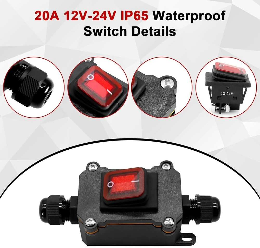 30a 12v-24v Ip65 vandeniui atsparus kabelinis jungiklis Aywhp vandeniui atsparus įmontuojamas jungiklis Dc Dpst 4 kontaktų 12v kabelinis jungiklis