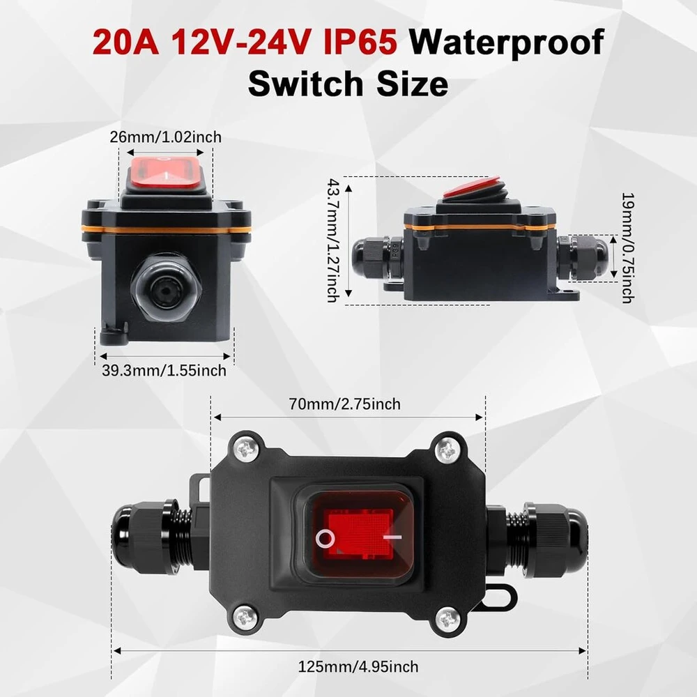 30a 12v-24v Ip65 vandeniui atsparus kabelinis jungiklis Aywhp vandeniui atsparus įmontuojamas jungiklis Dc Dpst 4 kontaktų 12v kabelinis jungiklis
