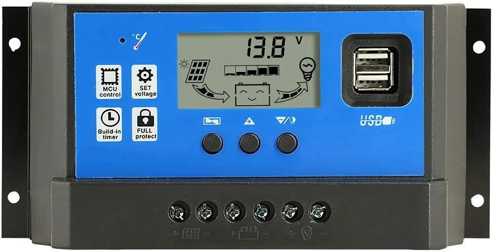 30a saulės įkrovimo valdiklis automobilio parametras 12v 24v saulės įkrovimo valdiklis su reguliuojamu Lcd ekranu dvigubu Usb prievadu laikmačio nustatymu Pwm skirtas Opne/agm/gel
