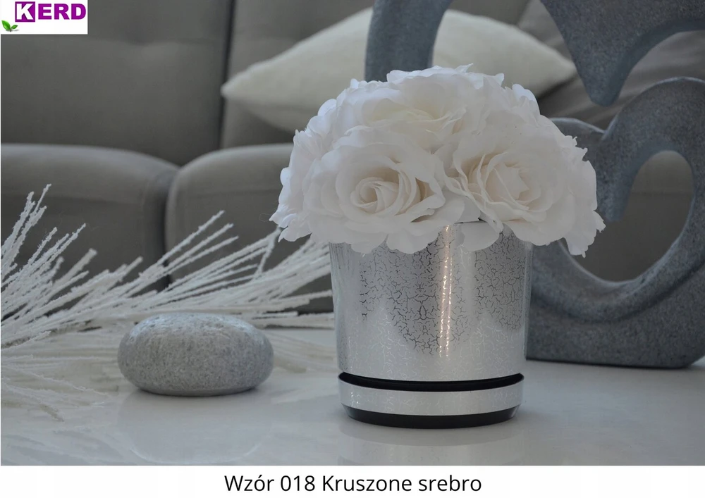 32 cm Dekoratyvinė vazonė su lėkšte "krušytas sidabras"