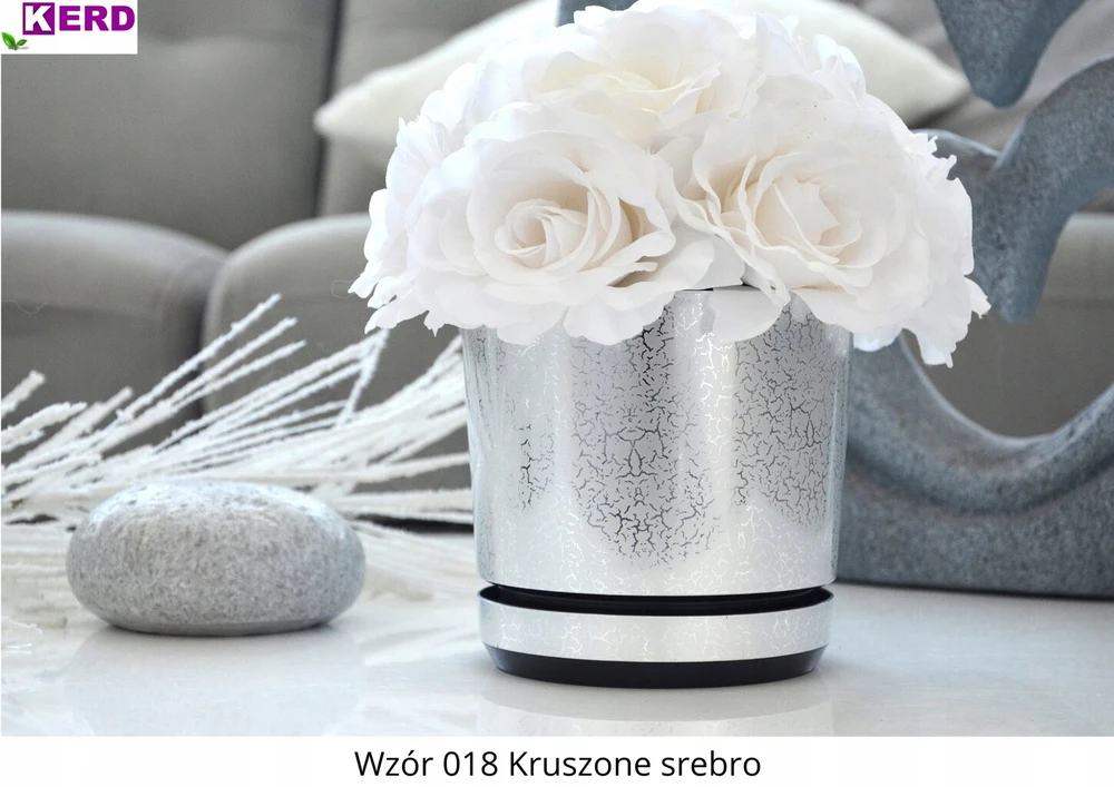 32 cm Dekoratyvinė vazonė su lėkšte "krušytas sidabras"