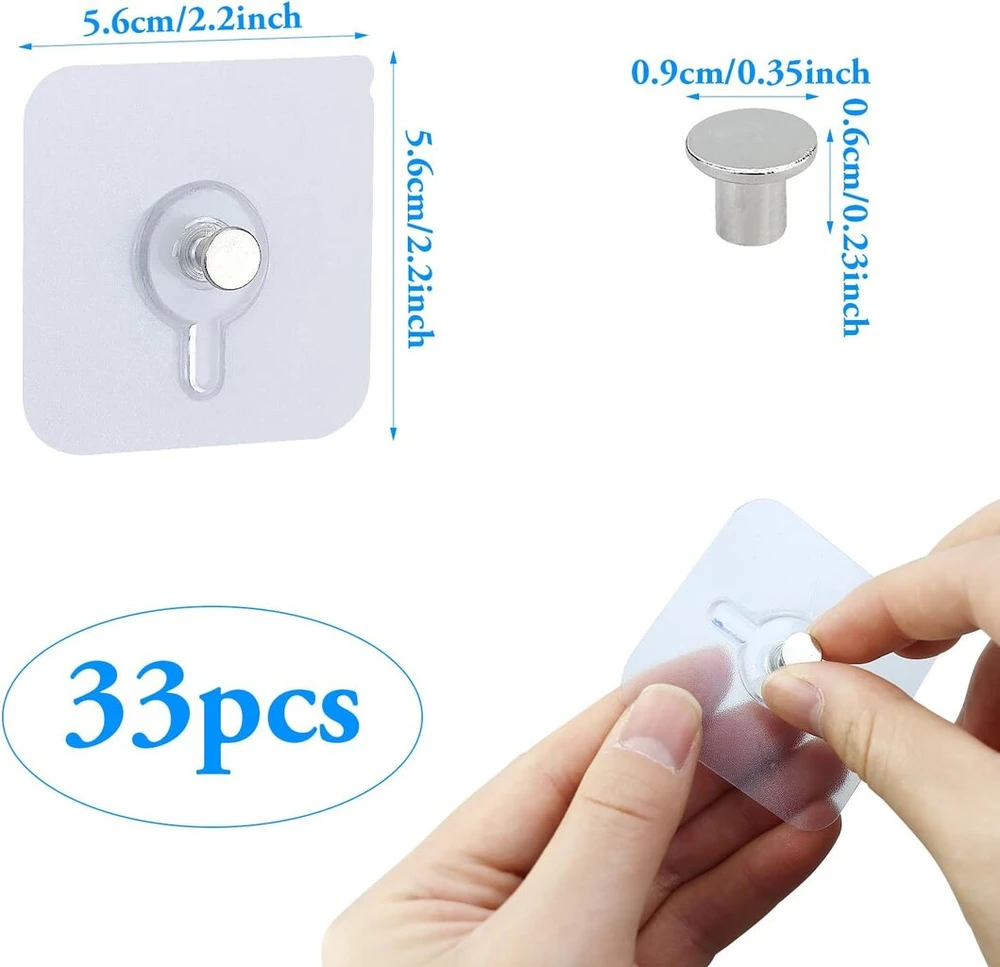 33 vienetų lipnių paveikslų kabliukų rinkinys, skaidrūs lipnūs kabliukai, paveikslų pakabos, nereikia gręžti, paveikslų pakabos, lipnūs paveikslams, plakatams, nuotraukoms, dekoratyviniams paveikslams, maksimali apkrova 5kg