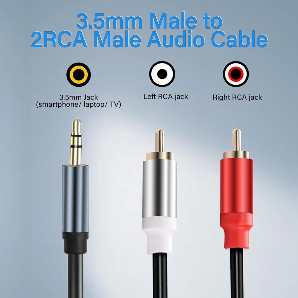 3.5 mm į 2 Rca Audio Kabelis, Paauksuotas, 0.3m (2 vnt.)