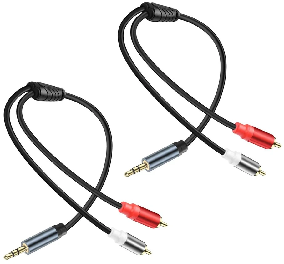 3.5 mm į 2 Rca Audio Kabelis, Paauksuotas, 0.3m (2 vnt.)