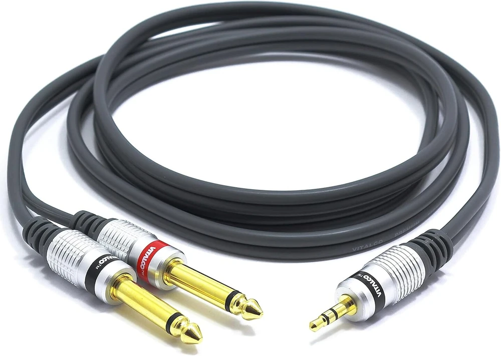 3.5 mm į 2x 6.35 mm Jack Audio Kabelis 1.5 m