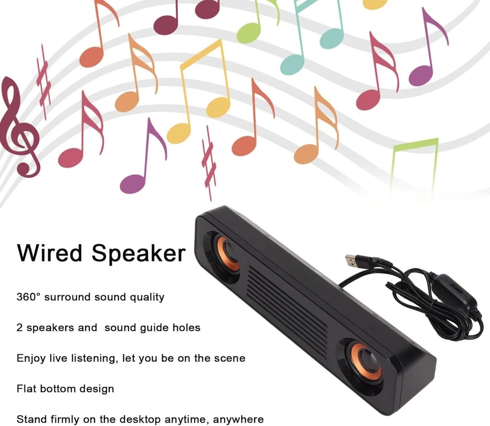 Kompiuterio kolonėlės 3,5 mm kompiuterio garsiakalbis, laidinė soundbar, 360° stereo stalinė žemų dažnių garsiakalbio soundbar, laidinis usb ilgas garsiakalbis /planšetėms/staliniams kompiuteriams/nešiojamiesiems kompiuteriams/pc