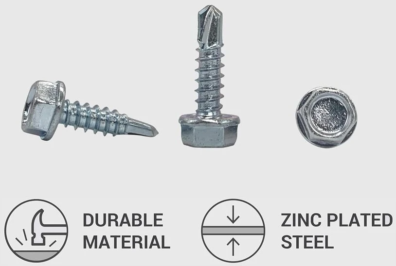 (350 vnt. pakuotė) Din 7504 K cinkuoto plieno 4.2 x 16 mm sraigtai, savaime gręžiantys sriegikliai su šešiabriaune galvute ir poveržle (350, 4.2 x 16 mm)