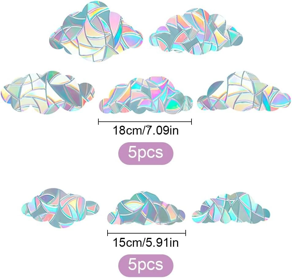 3d dekoratyvinė langų plėvelė, statinės vaivorykštės langų lipdukai, prizmės langų lipdukai svetainei, miegamajam, darbo kambariui, valgomajam, balkonui, įvairių dydžių langų plėvelė, 8 vnt. pakuotė (debesies formos)