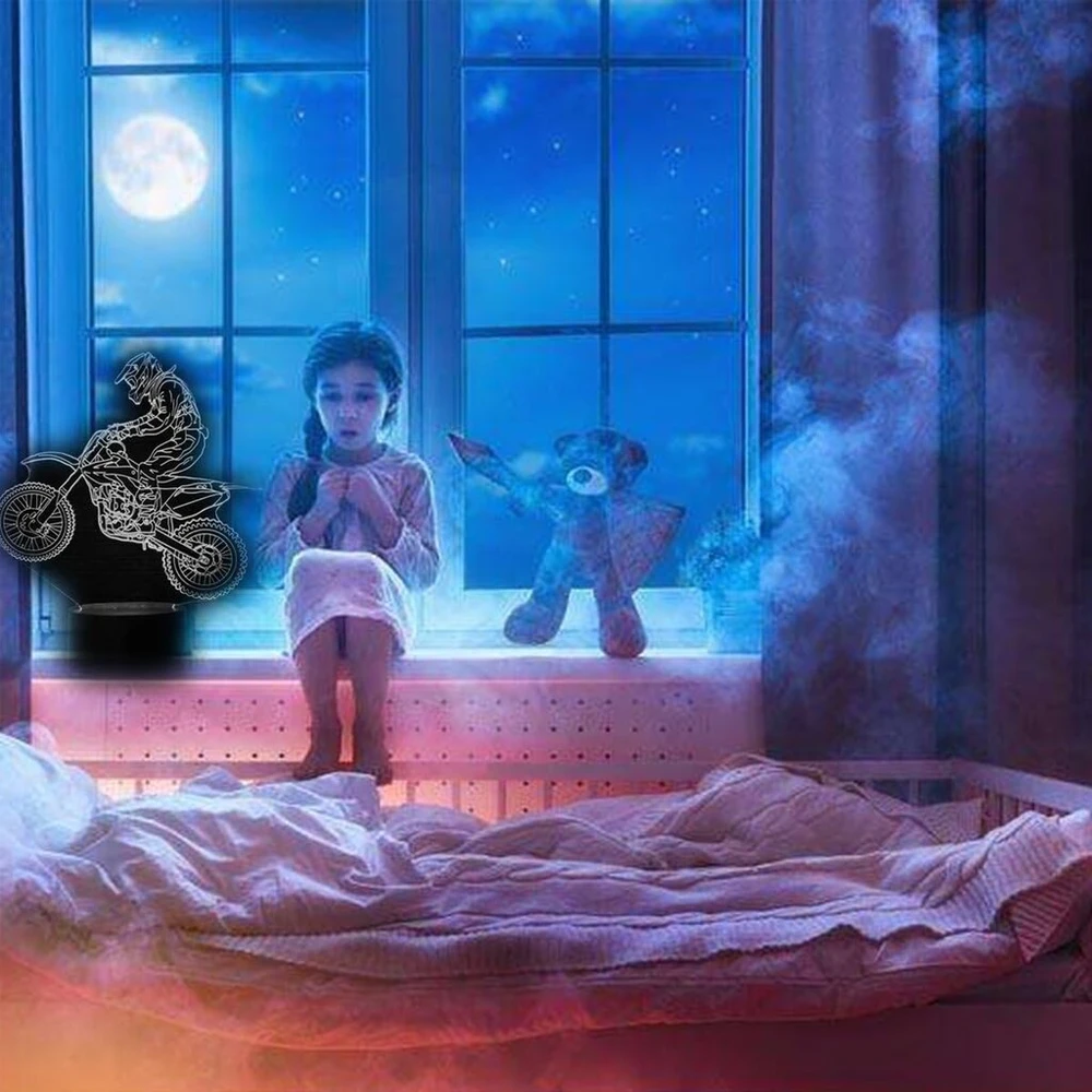 Pakabinamas šviestuvas 3d Led optinė iliuzija lempos naktinė šviesa, Lsmy 7 spalvų jutiklinio meno skulptūros šviestuvai su Usb laidais miegamojo stalo dekoravimo lempa vaikams suaugusiems, mtb Motokroso dviratis