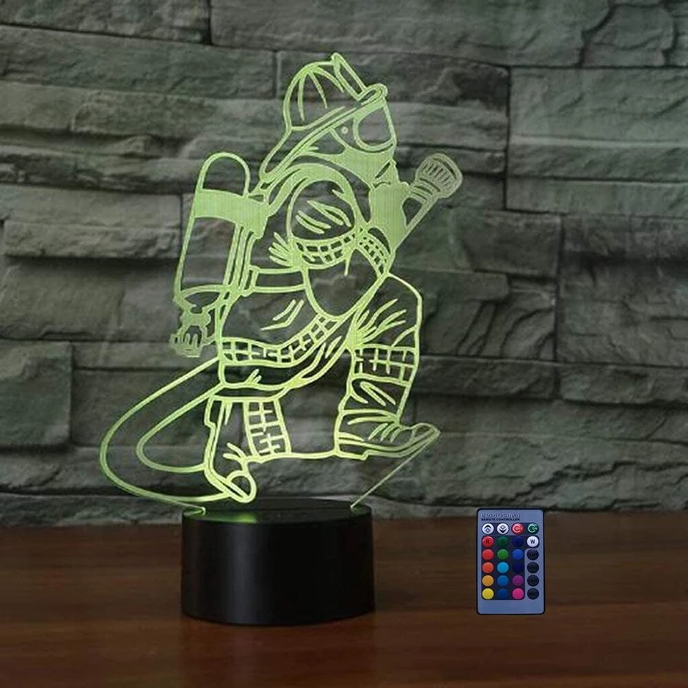 Pakabinamas šviestuvas 3d ugniagesių optinių iliuzijų led lempos nuotolinio valdymo pultas puikus 7/16 spalvų keitimas jutiklinis stalo naktinis šviestuvas su usb laidu vaikų miegamajam gimtadienio dovanos dovana