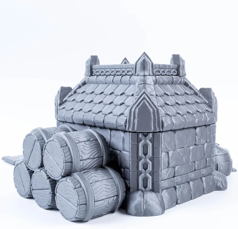 3d vikingų nykštukų naujakuriai – alaus daryklos namelio reljefas, puikiai tinkantis nykštukų tematikos žaidimams, karo žaidimams ir fantastiniams stalo žaidimams