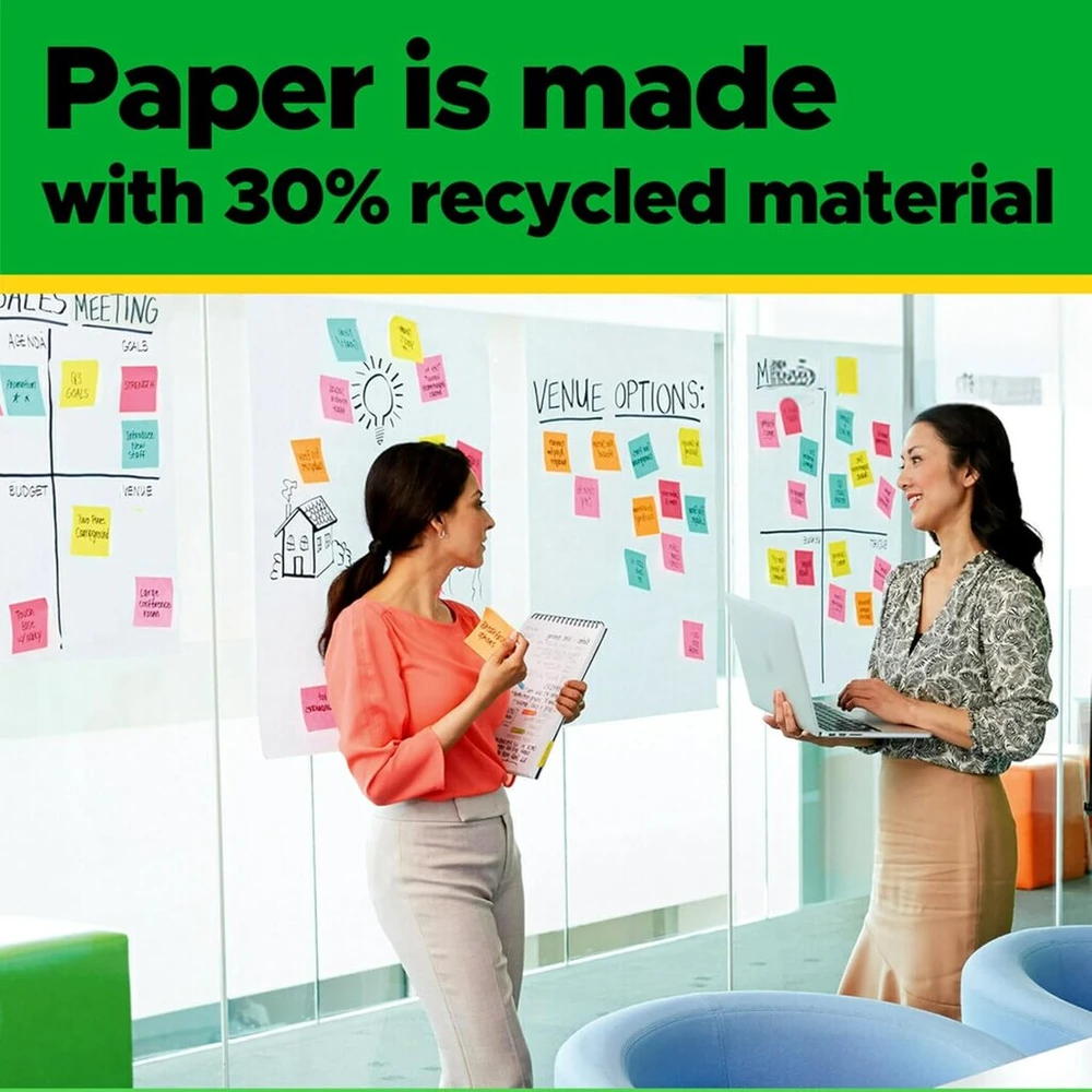3M Post-it Mc559rp Super Sticky Meeting Chart 30% perdirbtas popierius (2 blokai po 30 lapų, 63.5 x 76.2 cm) baltas