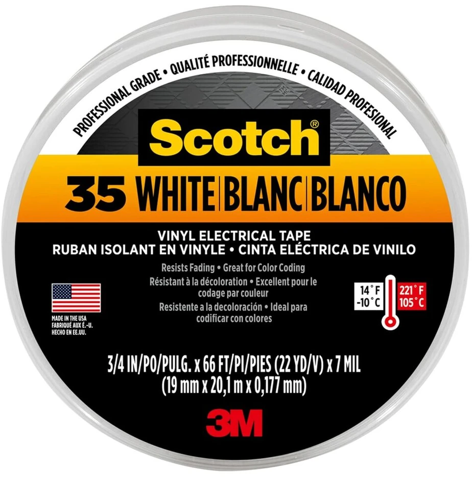 3m Scotch 80611211550 Vinyl Spalvota Izoliacinė Juosta, 19mm x 20m, Balta