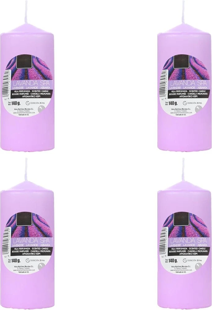 4 kvapnių žvakių rinkinys levandų violetinės spalvos stulpinės žvakės 11 x 4,7 cm kvapnios smailėjančios žvakės 25 valandų degimas